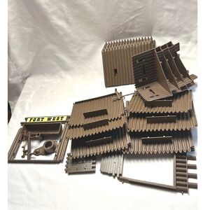 Vintage Fort West Plastic Log Cabin Playset for Parts Lot Brown Frontier Fort
